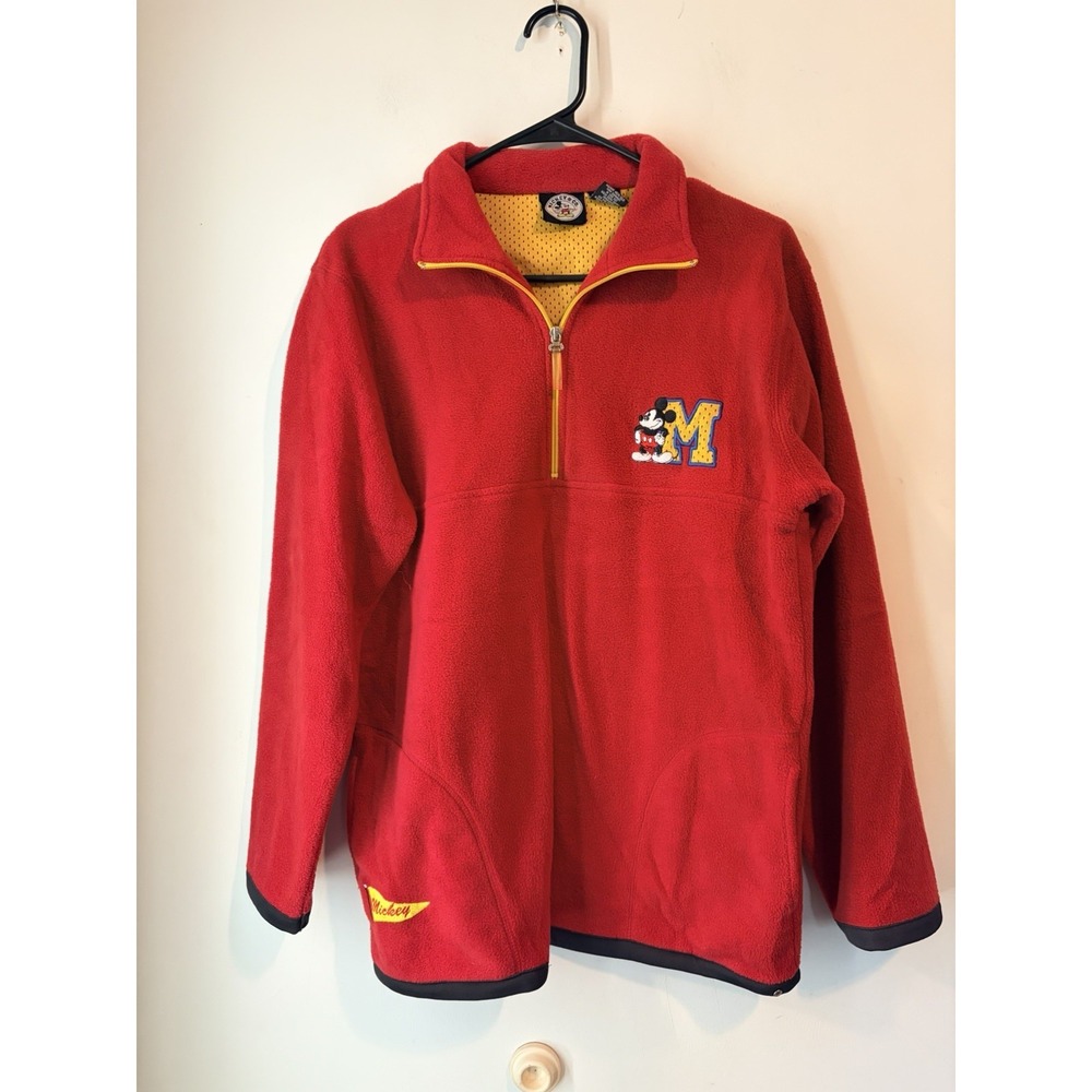 Vintage Disney 1/4 Zip Fleece Pullover Mickey Mouse Red Womens Small Loose‎ Fit
